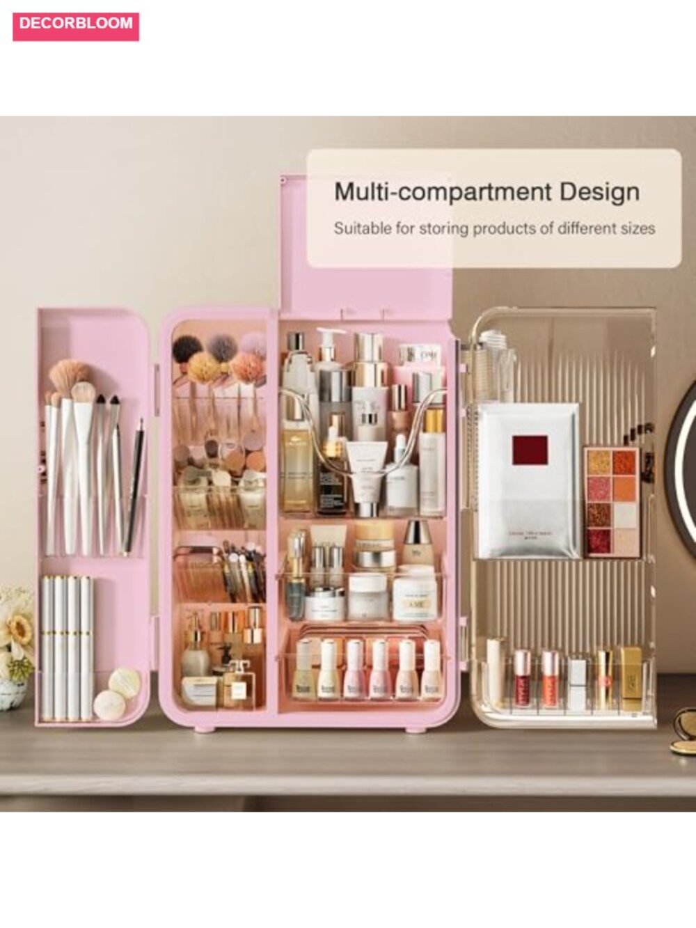 Makeup Organizer with Drawers and Brush Holders - Cosmetic Display Case - Picture 3 of 5